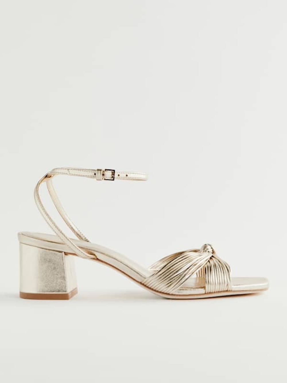 Reformation Mignon Emily Heel in Gold - Gold Knot Front Block Heel Sandals - Picture 2 of 2
